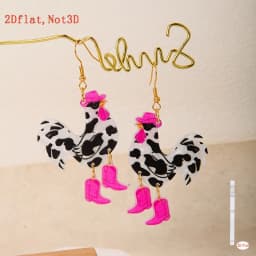 European American Cross Border New 2D Flat Acrylic Chicken Earrings Christmas Funny Creative Animal Ear Jewelry