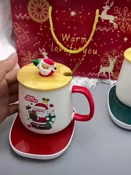 Christmas Gift New Year Set:55 ℃ Thermostat Mugs Cup Snowman Ceramic Cup with Lid with Spoon Mugs Coffee Cups for Home or Office