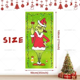 Christmas Green Haired Monster Door Cover Background Cloth Banner Christmas Party Scene Decoration Door Cover