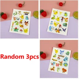 3PCS Pokemon Tattoo Temporary Stickers Waterproof Pikachu Sticker Funny Cartoon Girls Christmas Birthday Gift Reward Toy