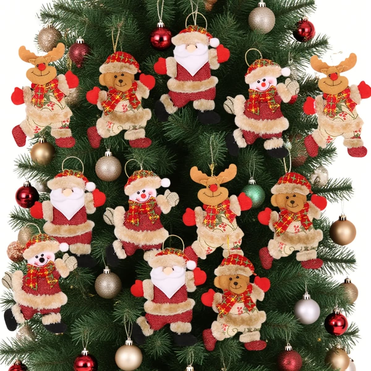 4PCS Christmas Tree Decoration Pendant Set - Christmas-themed Dancing Santa, Snowman, Reindeer, and Bear Ornaments Gift