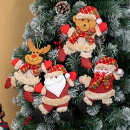 4PCS Christmas Tree Decoration Pendant Set - Christmas-themed Dancing Santa, Snowman, Reindeer, and Bear Ornaments Gift