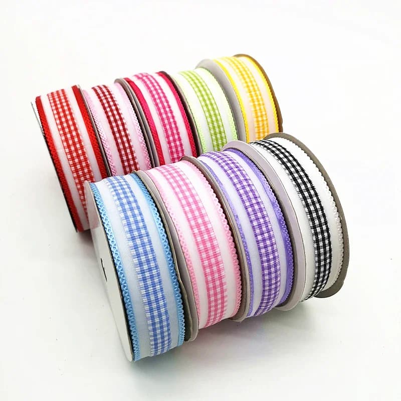 5 yards 1" 25mm Ribbon Wedding Party Decoration Plaid Organza Gift Wrapping Hair Bows DIY Christmas