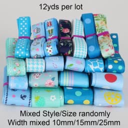 Trendy Grosgrain Satin Ribbon Random Mixed Size/Style for Wedding Party Christmas Decoration DIY Gift Craft 12y/lot (1y/style)