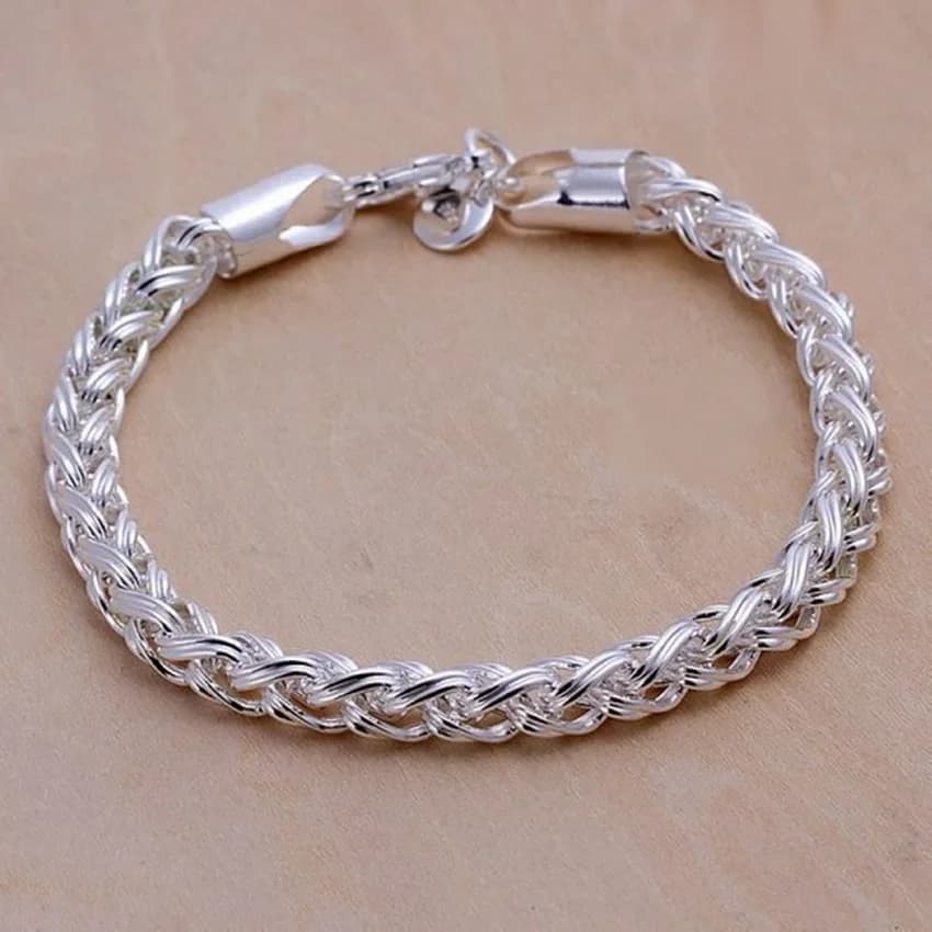 925Creative twist circle chain women men silver color bracelets wedding fashion jewelry Christmas gifts H070