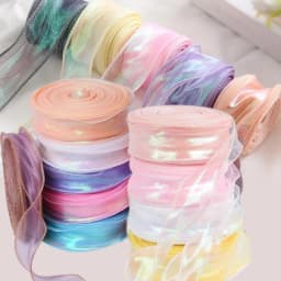 50 Yards Iridescent Fishtail Yarn Ribbons Flowers Bouquet Packaging Organza Wired Ribbon Christmas Wedding Decor Gift Wrapping