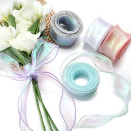 50 Yards Iridescent Fishtail Yarn Ribbons Flowers Bouquet Packaging Organza Wired Ribbon Christmas Wedding Decor Gift Wrapping