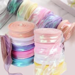 50 Yards Iridescent Fishtail Yarn Ribbons Flowers Bouquet Packaging Organza Wired Ribbon Christmas Wedding Decor Gift Wrapping