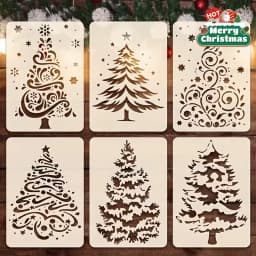 6PCS 8.3×5.9inch Christmas Tree Painting Stencil Set for DIY Craft Wall Card Decoration