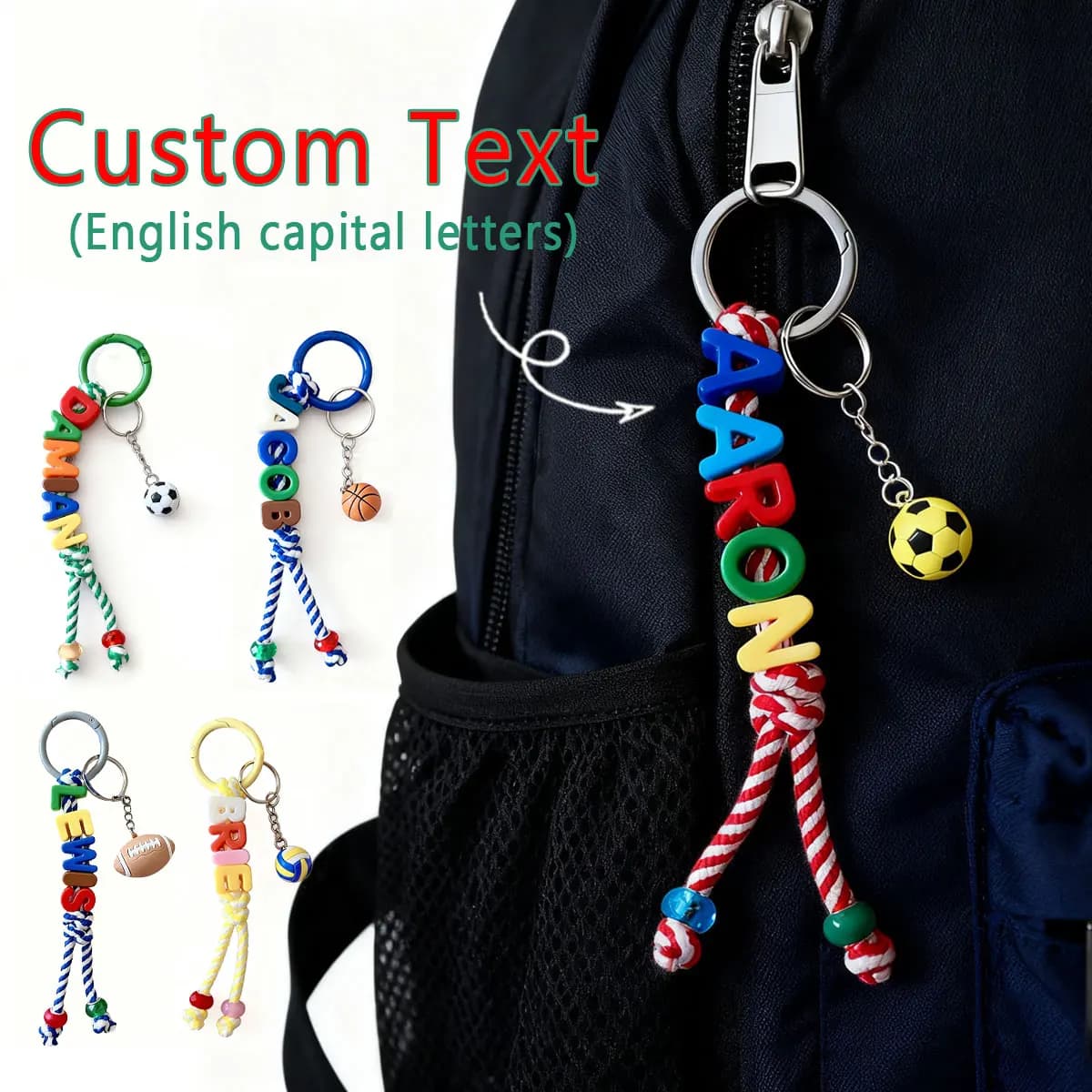 1pc Personalized Sports Braided Acrylic Letter Keychain, Backpack Charm, Unique Gift/Christmas Gift for Sports Enthusiasts