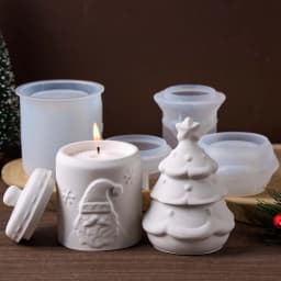 Christmas Tree Santa Claus Candle Jar Mold DIY Handmade Christmas Ornament Plaster Resin Craft Casting Molds Home Party Decor