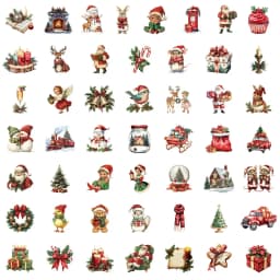 50PCS Retro Christmas Party Decoration Christmas Gift Stickers Phone Cases, Water Cups, Tablet Labels Waterproof Stickers