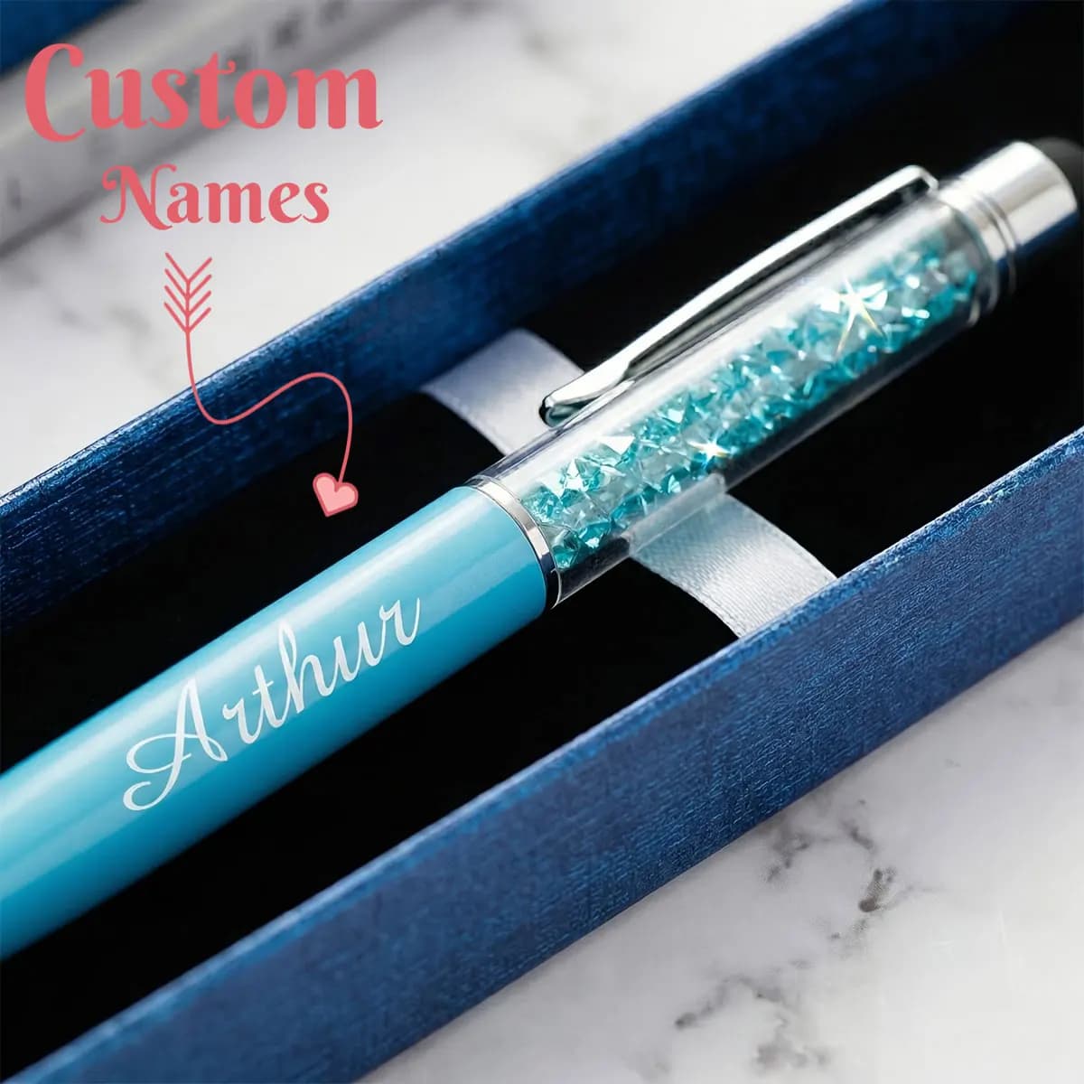 Custom Engraved Name Crystal Stylus Pen Metal Touch Screen Pen with Gift Box, Personalized Gift for Birthday Wedding Christmas