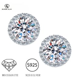 SG 925 Sterling Silver 0.5/1/5 Carat Moissanite Round Earrings Zircon Moissanite Jewelry Christmas Gift D VVS1 For Women