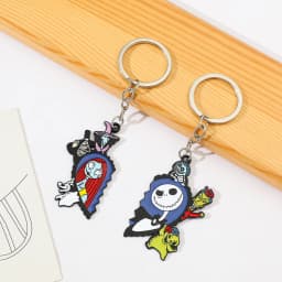 the Nightmare before Christmas Keyrings - Cartoon Heart Sally & Jack Skellington Key Chains - Friends Backpack Ornament
