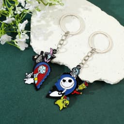 the Nightmare before Christmas Keyrings - Cartoon Heart Sally & Jack Skellington Key Chains - Friends Backpack Ornament