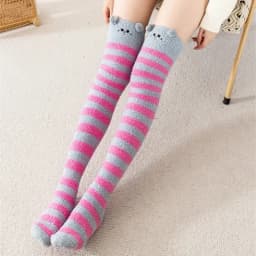 Striped Long Socks Womens Panda Cat Winter Warm Ladies Girls Black White Funny Over Above Knee Thigh High Stockings Christmas