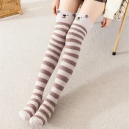 Striped Long Socks Womens Panda Cat Winter Warm Ladies Girls Black White Funny Over Above Knee Thigh High Stockings Christmas