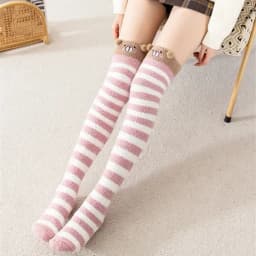 Striped Long Socks Womens Panda Cat Winter Warm Ladies Girls Black White Funny Over Above Knee Thigh High Stockings Christmas