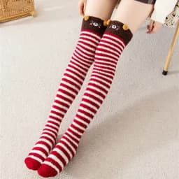 Striped Long Socks Womens Panda Cat Winter Warm Ladies Girls Black White Funny Over Above Knee Thigh High Stockings Christmas