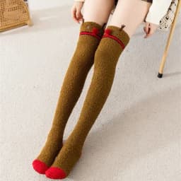 Striped Long Socks Womens Panda Cat Winter Warm Ladies Girls Black White Funny Over Above Knee Thigh High Stockings Christmas