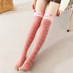 Striped Long Socks Womens Panda Cat Winter Warm Ladies Girls Black White Funny Over Above Knee Thigh High Stockings Christmas