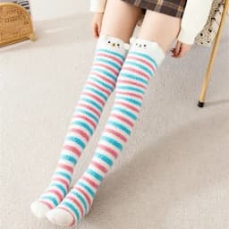 Striped Long Socks Womens Panda Cat Winter Warm Ladies Girls Black White Funny Over Above Knee Thigh High Stockings Christmas