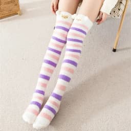 Striped Long Socks Womens Panda Cat Winter Warm Ladies Girls Black White Funny Over Above Knee Thigh High Stockings Christmas