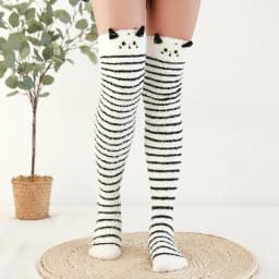 Striped Long Socks Womens Panda Cat Winter Warm Ladies Girls Black White Funny Over Above Knee Thigh High Stockings Christmas