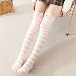 Striped Long Socks Womens Panda Cat Winter Warm Ladies Girls Black White Funny Over Above Knee Thigh High Stockings Christmas