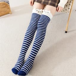 Striped Long Socks Womens Panda Cat Winter Warm Ladies Girls Black White Funny Over Above Knee Thigh High Stockings Christmas