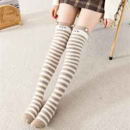 Striped Long Socks Womens Panda Cat Winter Warm Ladies Girls Black White Funny Over Above Knee Thigh High Stockings Christmas