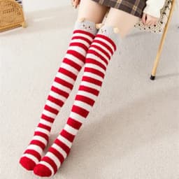 Striped Long Socks Womens Panda Cat Winter Warm Ladies Girls Black White Funny Over Above Knee Thigh High Stockings Christmas