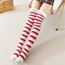 Striped Long Socks Womens Panda Cat Winter Warm Ladies Girls Black White Funny Over Above Knee Thigh High Stockings Christmas