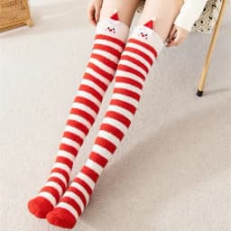 Striped Long Socks Womens Panda Cat Winter Warm Ladies Girls Black White Funny Over Above Knee Thigh High Stockings Christmas