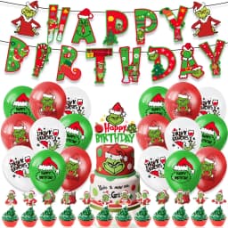 Christmas Grinch Birthday Party dinnerware Disposable Banner Cake Topper Hanging Flag Grinch Balloons Birthday Decoration set
