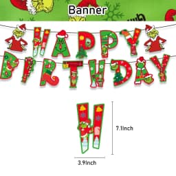 Christmas Grinch Birthday Party dinnerware Disposable Banner Cake Topper Hanging Flag Grinch Balloons Birthday Decoration set