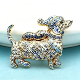 Wuli&baby Lovely Christmas Dog Brooches For Women Unisex 2-color Rhinestone Dachshund Animal New Year Party Brooch Pins