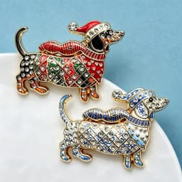 Wuli&baby Lovely Christmas Dog Brooches For Women Unisex 2-color Rhinestone Dachshund Animal New Year Party Brooch Pins