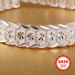 925 Pure Sterling Silver Elegant Euro Coin Pattern 12mm Wide Bracelet for Men and Women Daily Wear Christmas Gift