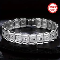 925 Pure Sterling Silver Elegant Euro Coin Pattern 12mm Wide Bracelet for Men and Women Daily Wear Christmas Gift