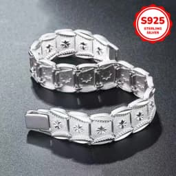925 Pure Sterling Silver Elegant Euro Coin Pattern 12mm Wide Bracelet for Men and Women Daily Wear Christmas Gift