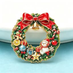 Wuli&baby Christmas Wreath Brooches For Women Unisex 2-color Cute Snowman Bowknot Flowers Circle Brooch Pins New Year Gifts