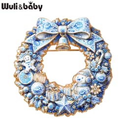 Wuli&baby Christmas Wreath Brooches For Women Unisex 2-color Cute Snowman Bowknot Flowers Circle Brooch Pins New Year Gifts