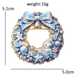 Wuli&baby Christmas Wreath Brooches For Women Unisex 2-color Cute Snowman Bowknot Flowers Circle Brooch Pins New Year Gifts