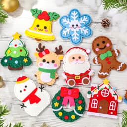 9-Piece DIY Christmas Sewing Material Pack for Beginners; Easy to Make Christmas Tree Ornaments Including Gingerbread Man, Reind