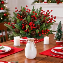 50Pcs Christmas Artificial Pine Branches Red Berry Stems Pine Cones Pine Needles for DIY Craft Garland Wreath Xmas Home Decor