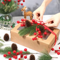 50Pcs Christmas Artificial Pine Branches Red Berry Stems Pine Cones Pine Needles for DIY Craft Garland Wreath Xmas Home Decor