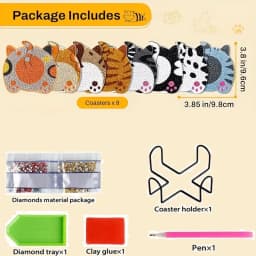 8-piece DIY Diamond Painting Wooden Cup Mat Set, Cute Animal Pattern Mosaic Tea Cup Mat with Bracket, Christmas Decoration Non s