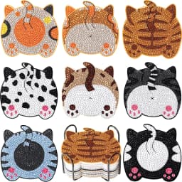 8-piece DIY Diamond Painting Wooden Cup Mat Set, Cute Animal Pattern Mosaic Tea Cup Mat with Bracket, Christmas Decoration Non s